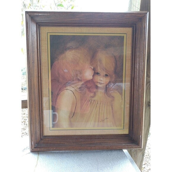 Margaret Kane “A Little Kiss” Vintage Big Eye Boy & Girl 20 x 17 - Picture 1 of 4